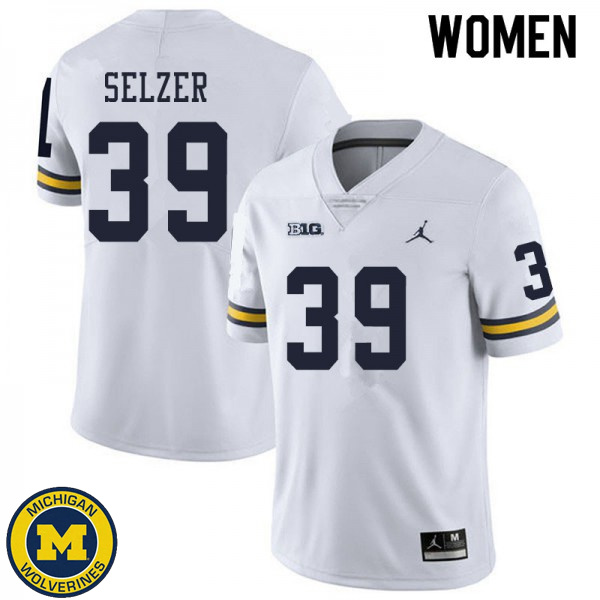 Womens Michigan Wolverines #39 Alan Selzer White Football Jersey